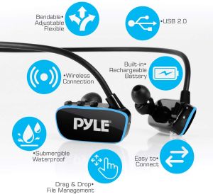 עולם ספורטיבי חדש ציוד חוץ אוזניות  ייעודיות לשחיה mp3 נפח איחסון של 8 גיג'ה תוצרת פאייל - Pyle Upgraded Waterproof MP3 Player  V2 Flextreme  Music Player 8GB Underwater Swimming 