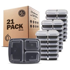 קופסות אחסון אוכל המחולקות לשלושה חלקים שונים - מיועדות לחימום במיקרוגל ושימוש רב פעמי - Freshware Meal Prep Containers [21 Pack] 3 Compartment with Lids, Food Storage Bento Box | BPA Free 