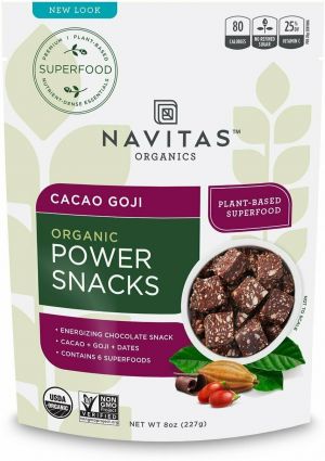 עולם ספורטיבי חדש תוספים תזונתיים ייחודיים תוספי תזונה אורגניים , חטיפי בריאות עשויים קקאו ואוכמניות גוג'י  מבית נאביטאס Organic Goji Cacao Power Snacks, Navitas Naturals, 8 oz-  Navitas 