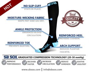 עולם ספורטיבי חדש בנות גרביי כושר ארוכות וצמודות בצבעים שונים מ-SB SOX Compression Socks (20-30mmHg) for Men & Women - sb sox