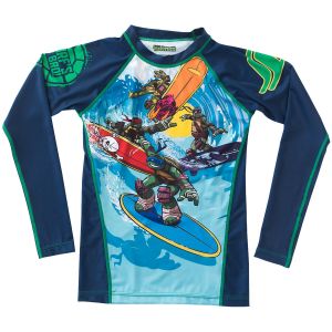 עולם ספורטיבי חדש בנות חולצת גלישה וספורט ארוכה לחורף לילדים דוגמת צבי הנינג'ה - Fusion Fight Gear Kids TMNT Sewer Surfing ; Long Sleeve Rashguard