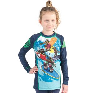 עולם ספורטיבי חדש בנות חולצת גלישה וספורט ארוכה לחורף לילדים דוגמת צבי הנינג'ה - Fusion Fight Gear Kids TMNT Sewer Surfing ; Long Sleeve Rashguard